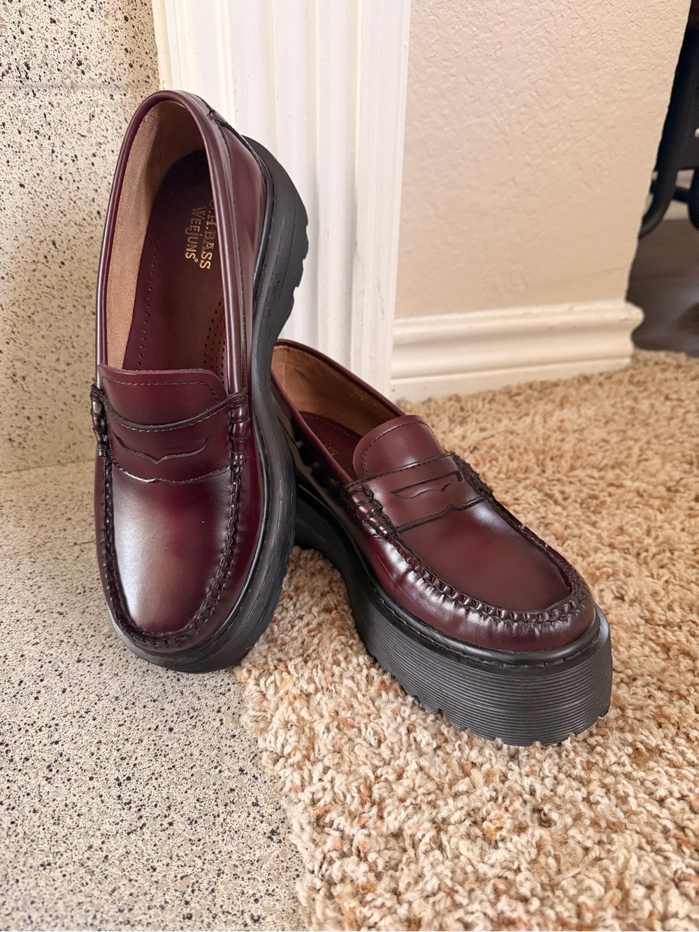 G.H. Bass & Co. Women's Wine Penny Loafers with Black Platform Sole